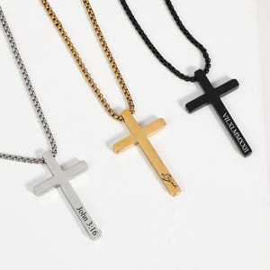 Personalized Cross Necklace,Men Custom Engraved,Mens Jewelry,Cross Pendant Necklace,Baptism Christian,Gifts for Him,Bible Verse  Necklace