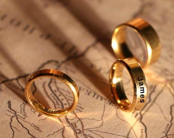 Anillo personalizado para hombre, anillo de promesa para él, anillos de banda de oro minimalistas para hombre, regalo para esposo, regalo de aniversario para hombre, aniversario de oro