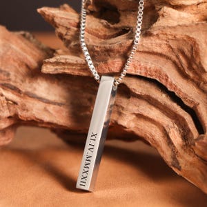 Custom Engraved Bar Necklace - Personalized Stainless Steel Jewelry for Men - Ideal Gift for Dad, Boyfriend - Silver, Gold -Anniversary Gift