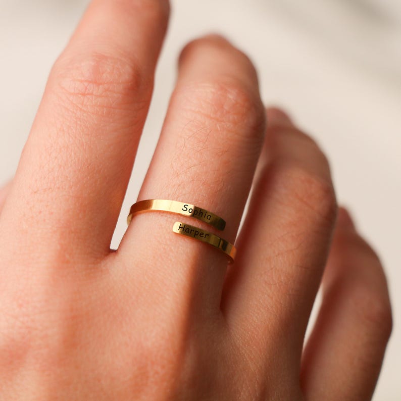 Dual Name Rings Custom Double Name Ring Sterling Silver Engraved Name Ring Adjustable ...