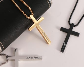 IEFLIFE Collana con croce da uomo, argento/nero/oro, catena