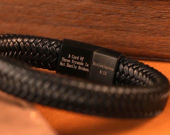 Personalized Christian Leather Bracelet,Custom Inspirational Bible Verse Bracelet,Religious Gift,Birthday Gift for him,Bible Verse Gift