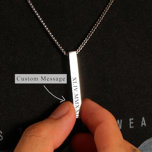 Colar de barra personalizado para homens, pingente com nome gravado, colar masculino, colar de barra 3D, presente para ele e seu pai, colar de prata/ouro