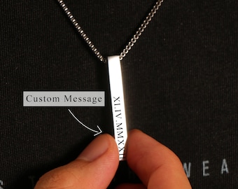 Collana a barra personalizzata per uomo, ciondolo con nome inciso, collana da uomo, collana a barra 3D, regalo per lui papà, collana argento/oro
