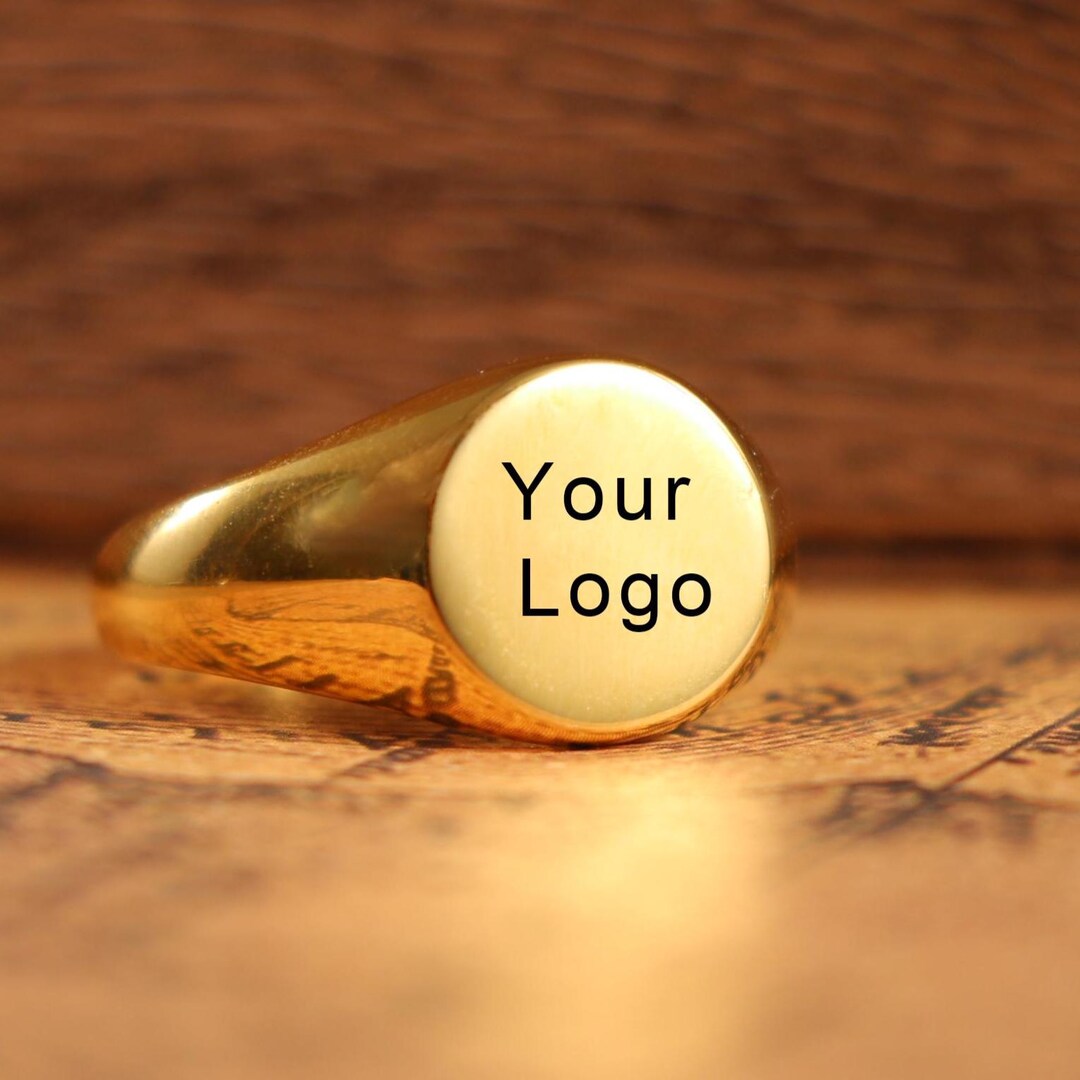 18K Customize Gold Signet Ring for Men Women,personalized Your Logo ...