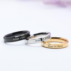 Personalized 4mm Black/Silver/Gold Steel Ring,Minimalist Ring,Engraved Silver Ring,Custom Stacking Ring,Personalize promise Ring For Him&Her