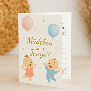 Gender Reveal Einladung A6 Klappkarte – Mädchen oder Junge? Personalisierbar| Baby-Überraschung Party Deko“ „Enthüllung des Babygeschlechts