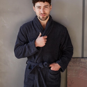 Mens Terry Cotton Spa Robe Luxury Kimono Bathrobe Hotel Style Robe