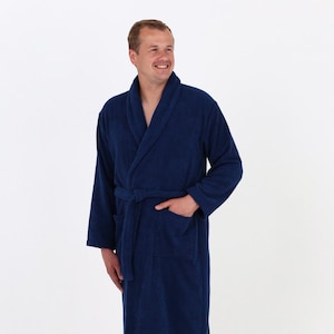 Men’s Terry Cotton Bathrobe, Natural Cotton, Soft Absorbent Robe, Long Luxury Spa Robe, Personalized Embroidery, Gift for Him