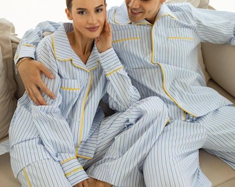 Cotton Couples Pajamas Set – Matching His and Hers Sleepwear, Lounge Set, Anniversary Gift