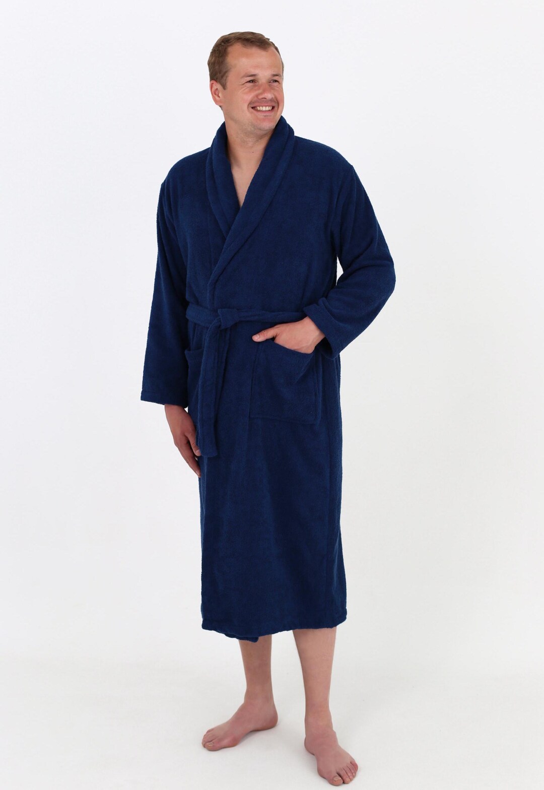 Men’s Terry Cotton Bathrobe, Natural Cotton, Soft Absorbent Robe, Long ...
