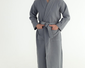 Monogram Waffle Robe For Men, Custom Cotton Bathrobe, Luxury Gift For Him