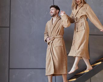Albornoz de algodón de rizo: bata bordada personalizada para hombre o mujer, suave y absorbente, regalo de spa para bodas o aniversarios.
