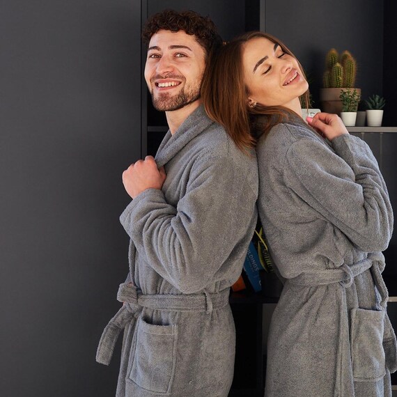 Towel Robe Dark Grey 100% Cotton Terry Cloth Bathrobe For Men