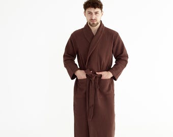 Herren Waffel Bademantel, Baumwolle Kimono Robe, Leichtes Spa Loungewear Geschenk für Ihn