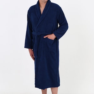 Men&#39;s Terry Cotton Bathrobe – Personalized Soft Spa Robe, Natural Cotton, Luxury Hotel Robe, Absorbent Long Loungewear Gift