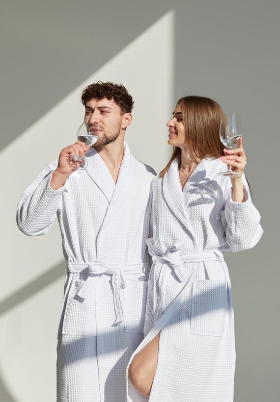 thumbnail image 2 of Couple's Matching Waffle Knit Robes - Lightweight Kimono Style Bathrobes With Pockets For Men And Women 2 of 13