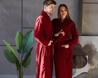 Albornoz de algodón de rizo personalizado: albornoces unisex suaves y absorbentes con bordado personalizado, regalo de spa acogedor para el hogar para hombres, mujeres y parejas