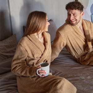 Conjunto de roupão de banho de algodão personalizado para ele e para ela – Roupões de casal bordados personalizados, presente de spa de luxo, presente de aniversário, confortável e elegante