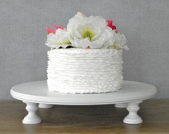 Cake Stand For Wedding Cake | 12 Inch Wooden Cake Stand | Round Rustic Cake Stand | Wedding Decor | Grooms Cake | White Cake Stand