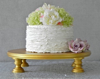 Gold Cake Stand | 12 Inch Wedding Cake Stand | Cake Stand For Wedding Cake | Rustic Wedding Decor | Round Wooden Cake Plate | Cake Stand