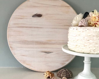 18" Cake Stand | Rustic Wedding | Round Cake Stand | Grooms Cake | White Wedding Cake Stand | Wooden Cake Stand |