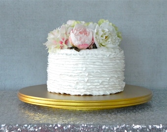 Gold Wedding Cake Stand 16" | Cake Stand | Cake Topper | Rustic Wedding Decor | Round Wooden Cake Stand | Featured In Martha Stewart Wedding