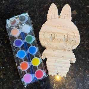 Wooden Labubu Paint Kit, Customizable Wooden Figure, DIY Craft Art Toy, Paintable Labubu, Creative Art Project
