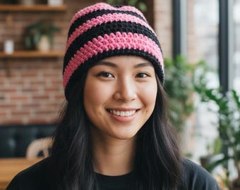 Women\'s PINK Black & White One Size Beanie Hat Kate Spade Womens Beanie Hat Zip Up Colorblock Knit Black  main image 3