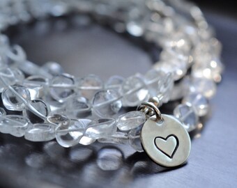 Clear Smooth Quartz Bracelet, Add A Charm, Sterling Silver