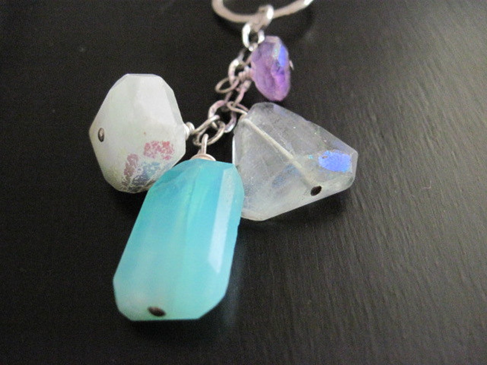Gemstone Charm Necklace, Sterling Silver, Aquamarine, Amethyst, Opal