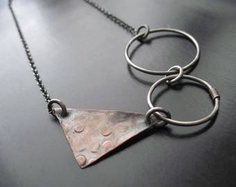 Geometric Oxidized Sterling Silver and Copper Necklace