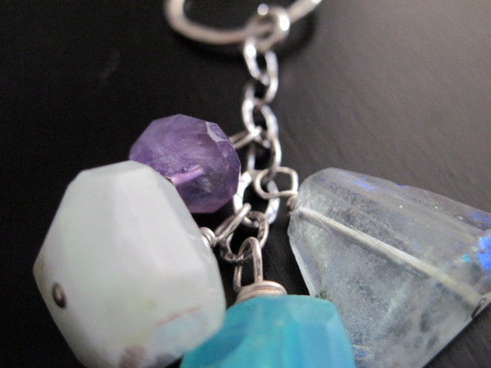 Gemstone Charm Necklace, Sterling Silver, Aquamarine, Amethyst, Opal