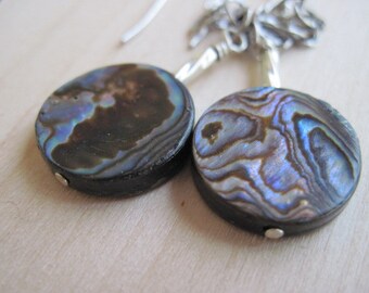 Abalone Shell Coin Earrings, Sterling Silver Earwires