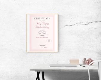 Personalized My First Mother’s Day Certificate Printable | Baby Fingerprint Art | New Mom Gift | Instant Download Keepsake - Pink