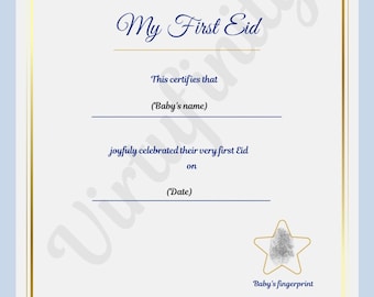 My First Ramadan & Eid Printable Bundle Certificate Blue, Islamic Baby Milestone Keepsake, Fingerprint Art, Nursery Decor, Instant Download.