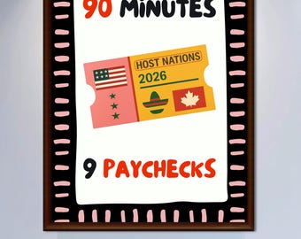 Funny Football Poster | 90 Minutes 9 Paychecks | Sarcastic Soccer Wall Art | Football Fan Gift | Digital Download