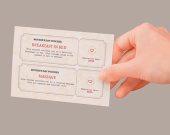 Mother’s Day Coupon Book Printable | 10 Vouchers for Mom | Breakfast in Bed Voucher | DIY Gift for Mom | Instant Download