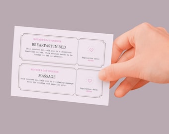 Mother’s Day Coupon Book Printable | 10 Vouchers for Mom | Breakfast in Bed Voucher | DIY Gift for Mom | Instant Download