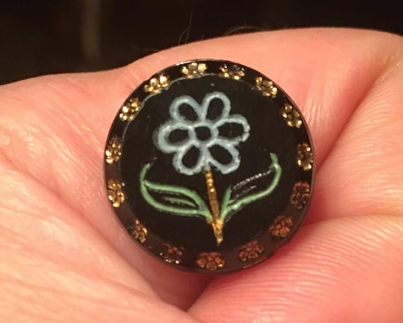 6 GORGEOUS JET BLACK VINTAGE STYLE COAT BUTTONS WITH FLOWER AND LEAF DESIGN 15mm