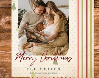 Boho Family Photo Christmas Card Template (Digital Download)