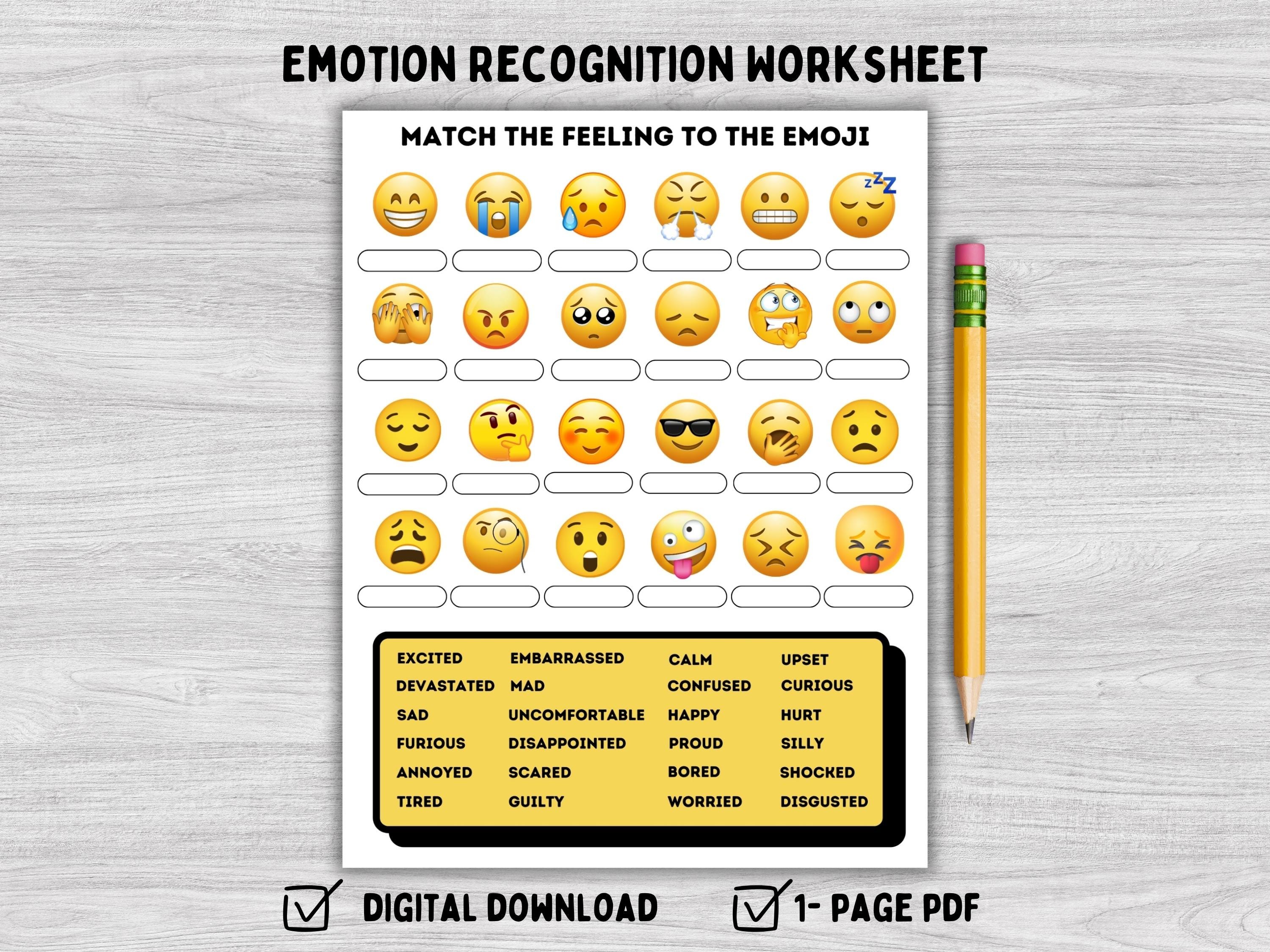 Emotion Recognition Worksheet for Kids: Match the Feeling to the Emoji ...