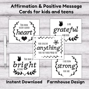 Affirmationskarten: ausdruckbare positive Nachrichtenkarten für Kinder, Jugendliche, Erwachsene zur Aufmunterung und Selbstwertschätzung, Farmhaus-Design