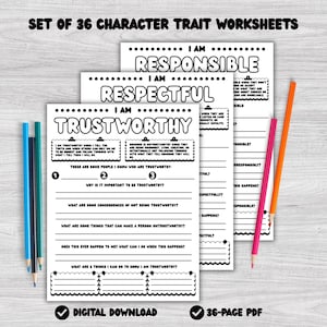 Charakterbildungs-Ressource: Satz von 36 Charaktereigenschaften Arbeitsblättern für Grundschüler