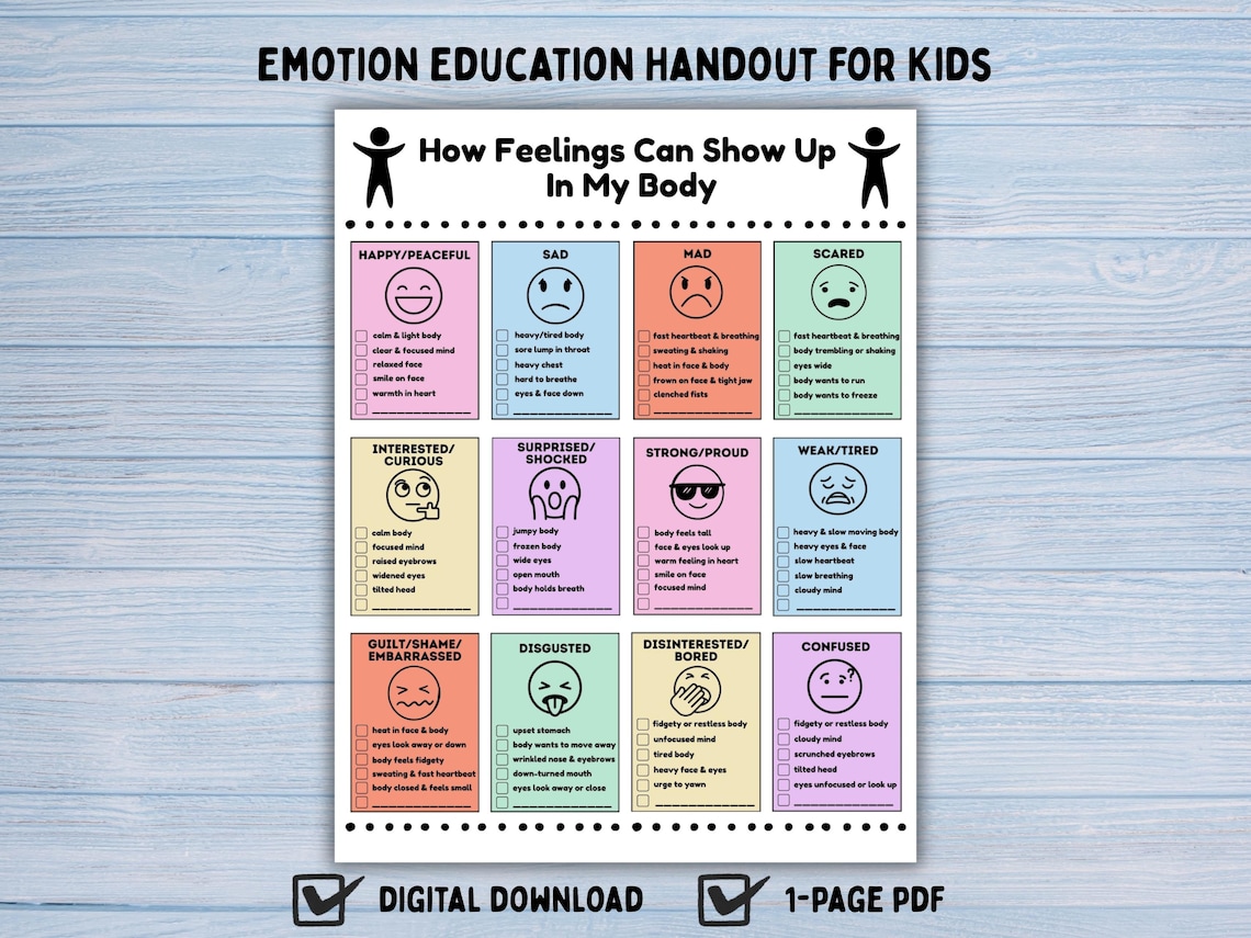Emotion Priming Handout.pdf Emotion Education Handout for Kids: How Feelings Can Show up in My Body ...