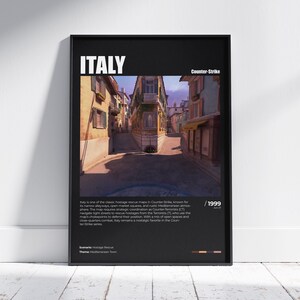 CS2 Italië poster, afdrukbaar Italië muur decor, CSGO kaart gamedesign, CS Italië kunst, gaming room decor, videogame poster, gaming prints