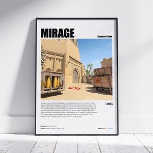 CS2 Mirage-poster, afdrukbare Mirage-muurdecoratie, CSGO-kaartspelontwerp, Cs Mirage Art, gameroomdecor, videogameposter, gamingafdrukken