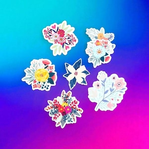 Set of 6 floral stickers, boho stickers, nature stickers, laptop decal, water bottle stickers, journal stickers, scrapbooking stickers