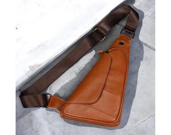 Bolsa transversal de couro marrom feita à mão – Bolsa de viagem unissex