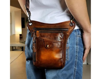 Bolsa tiracolo vintage em couro – Bolsa transversal unissex